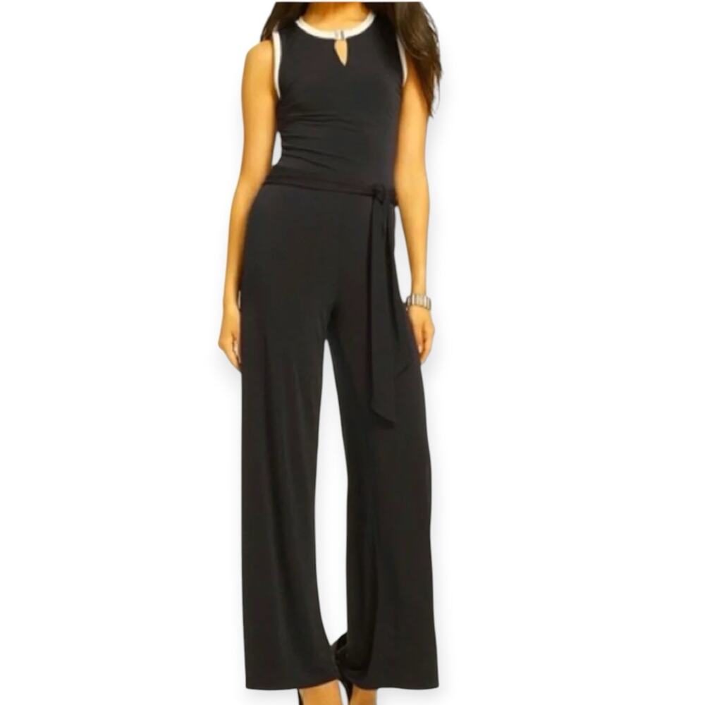 Lauren Ralph Lauren Black Wide Leg Slinky Belted Jumpsuit Size XL